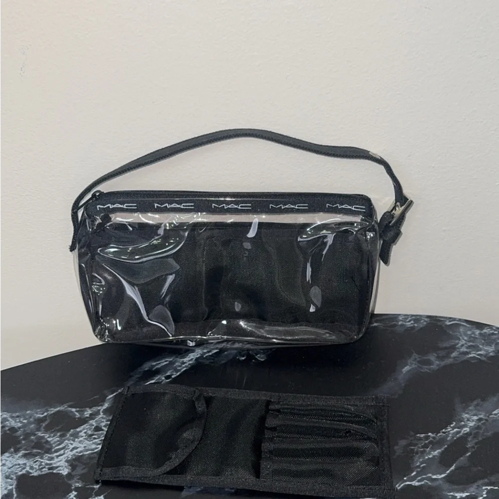 MAC Cosmetics Black and Transparent Makeup Bag Purse Set of 2 AUTHENTIC